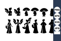 Silhouette Woman Fan Traditional Dress Vector Product Image 1