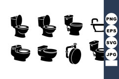 Black Toilet Bathtub Icons Vector Set Bathroom Product Image 1