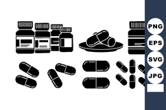 Medicine Bottles and Capsules Vector Icons Set Product Image 1