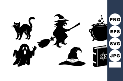 Halloween Witch Black Cat Ghost Vector Illustration Product Image 1