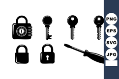 Set of Security Lock Keys and Screwdriver Icons Product Image 1