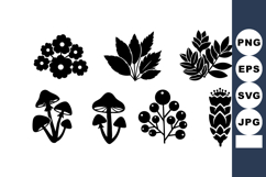 Black Silhouette Floral Leaves Berries Pine Cone Vector Product Image 1