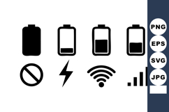 Battery Icons Set Charge Power Signal Strength Vector Product Image 1