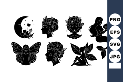 Black Silhouette Fairy Moon Mermaid Fantasy Art Vector Product Image 1