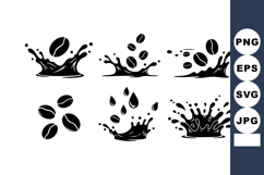 Coffee Beans Splash Water Droplets Vector Icons Product Image 1