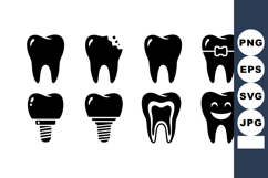 Tooth Dental Icons Set Implant Braces Vector Product Image 1