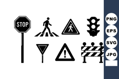 Traffic Signs and Pedestrian Crossing Icons Set Product Image 1