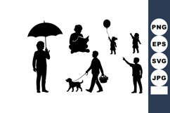 Silhouettes People Walking Holding Umbrella Dog Balloon Product Image 1