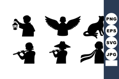 Silhouette Children Lantern Wings Dog Vector Product Image 1