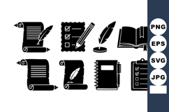 Vintage Style Writing Feather Ink Notebook Icons Set Product Image 1