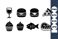 Food Icon Set Wine Burger Pizza Fish Steak Product Image 1