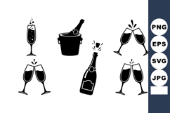 Champagne Glass Bottle Bucket Celebration Toast Party Icons Product Image 1