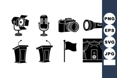 Photography Microphone Flashlight Podium Flag Stage Icons Product Image 1