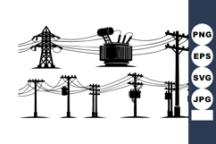 Electric Power Lines Poles Transformer Vector Illustration Product Image 1