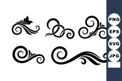 Decorative Floral Swirl Vector Elements Set Black Style Product Image 1