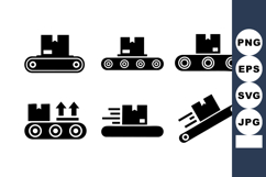 Conveyor Belt Package Delivery Process Icons Set Product Image 1