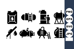 Fuel Oil Tank Container Storage Delivery Icons Set Product Image 1