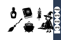 Witch Broom Cauldron Potion Book Candle Vector Product Image 1