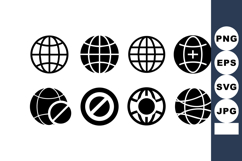 Black Globe Icons World Map Vector Set Product Image 1