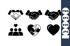 Love Heart Puzzle Family Handshake Icons Vector Product Image 1