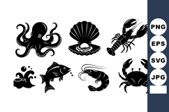 Sea Creatures Vector Set Octopus Clam Fish Shrimp Product Image 1