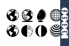 Globe Icons Vector Earth Planet Silhouettes Set Product Image 1