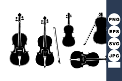 Black Silhouettes Violin Cello Bow Vector Product Image 1
