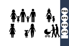 Family Silhouettes Parents Children Walking Vector Illustrat Product Image 1