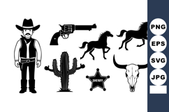 Cowboy Sheriff Revolver Cactus Western Vector Product Image 1