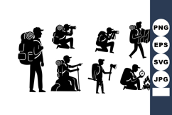 Silhouette Hikers Camping Exploring Adventure Vector Product Image 1