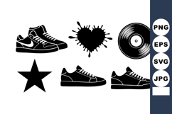 Black Sneakers Vinyl Record Star Heart Splash Icons Product Image 1