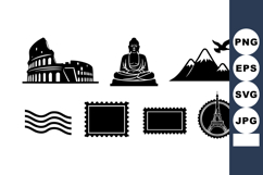 Travel Icons Vector Set Colosseum Buddha Eiffel Tower Product Image 1