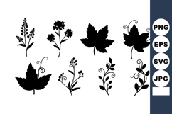 Black Silhouette Floral Leaf Vine Decorative Elements Vector Product Image 1