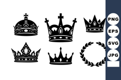 Six Black Crown Silhouettes With Laurel Wreath Vector Product Image 1