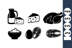 Dairy Meat Egg Fish Black Silhouette Icons Vector Product Image 1