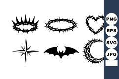 Silhouette Thorn Crown Heart Bat Moon Star Vector Collection Product Image 1