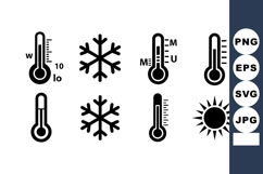 Set Black Thermometers Snowflakes Sun Icons Product Image 1
