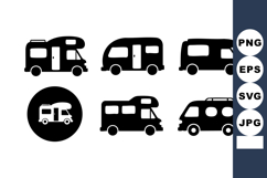Black Camper Van Icons Set Vector Illustration Product Image 1