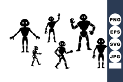 Black Humanoid Robot Silhouettes Waving Poses Vector Product Image 1