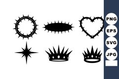 Black Silhouette Crown Thorn Heart Circle Star Design Product Image 1