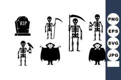 Halloween Skeleton Vampire Characters Vector Set Product Image 1