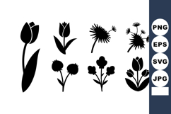 Black Silhouette Floral Vector Set Tulip Thistle Icons Product Image 1