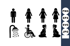 Silhouettes People Shower Wheelchair Pregnant Icons Vector Product Image 1