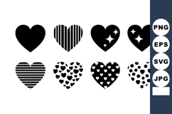 Set of Eight Heart Shapes with Patterns Vector Product Image 1