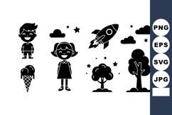 Happy Children Rocket Stars Clouds Vector Illustration Product Image 1