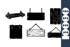 Set of Six Black Wooden Hanging Signs Vector Product Image 1