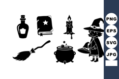 Witch Potion Book Candle Broom Vector Art Product Image 1
