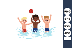 Boys playing water polo in swimming pool enjoying summer act Product Image 1