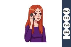 Sad redhead woman talking on phone expressing worried emotio Product Image 1