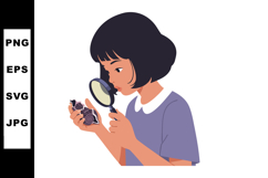 Girl examining small object with magnifying glass closeup ve Product Image 1